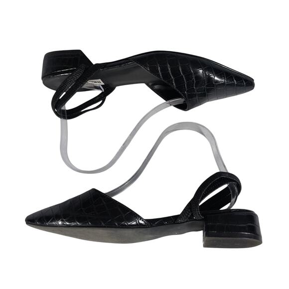 STEVE MADDEN! BLACK VEGAN LEATHER CROCO IMPRINT POINTY TOE LOW HEELS! SZ 8.5M - Picture 6 of 10